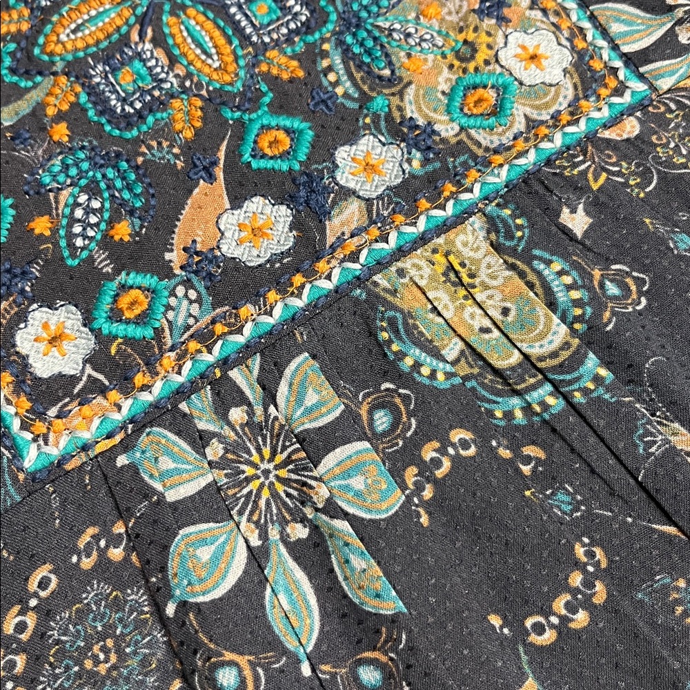 NOVICA "Celestial Day" Boho Granola Hippie Embroidered Empire Floral LS Midi XXL - Picture 8 of 16